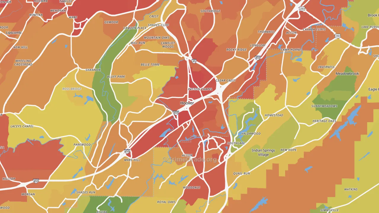 Hoover, AL Map of Vehicle Theft Rates
