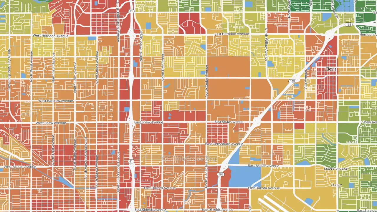Hoover, Fresno, CA Map of Vehicle Theft Rates