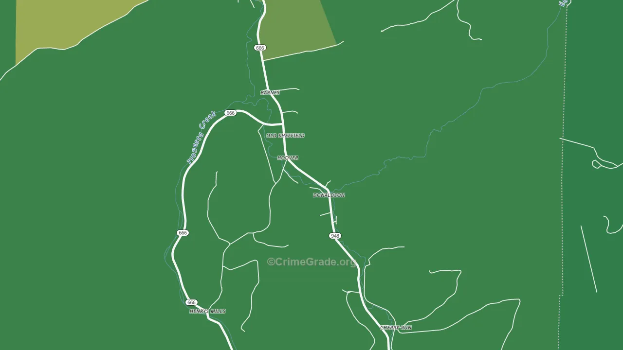 Hoovers, PA Map of Vehicle Theft Rates