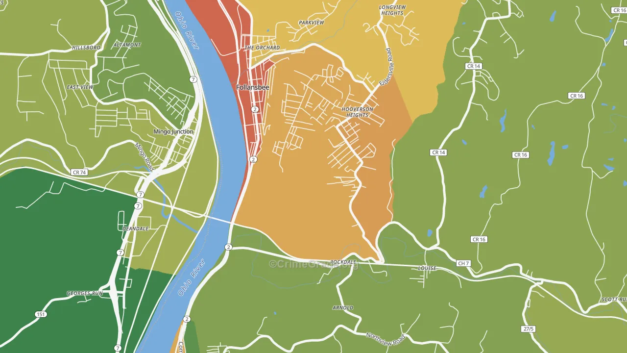 Hooverson Heights, WV Map of Vehicle Theft Rates