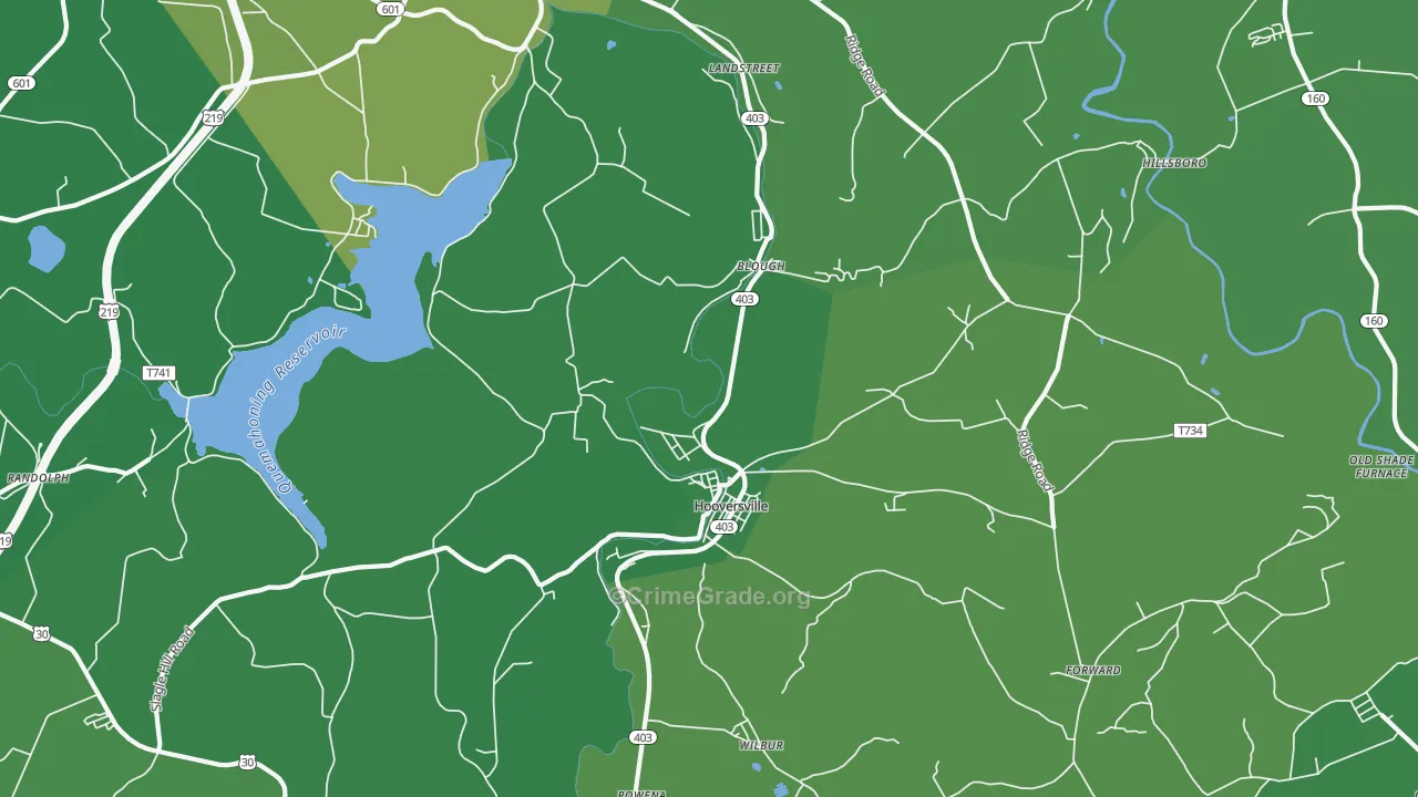 Hooversville, PA Map of Vehicle Theft Rates