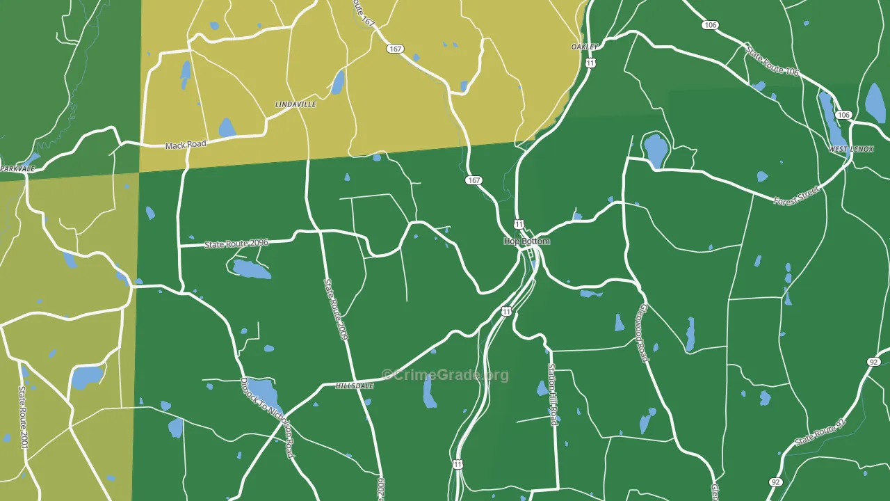 Hop Bottom, PA Map of Vehicle Theft Rates