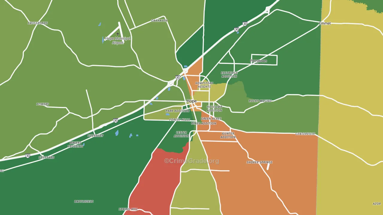 Hope, AR Map of Vehicle Theft Rates