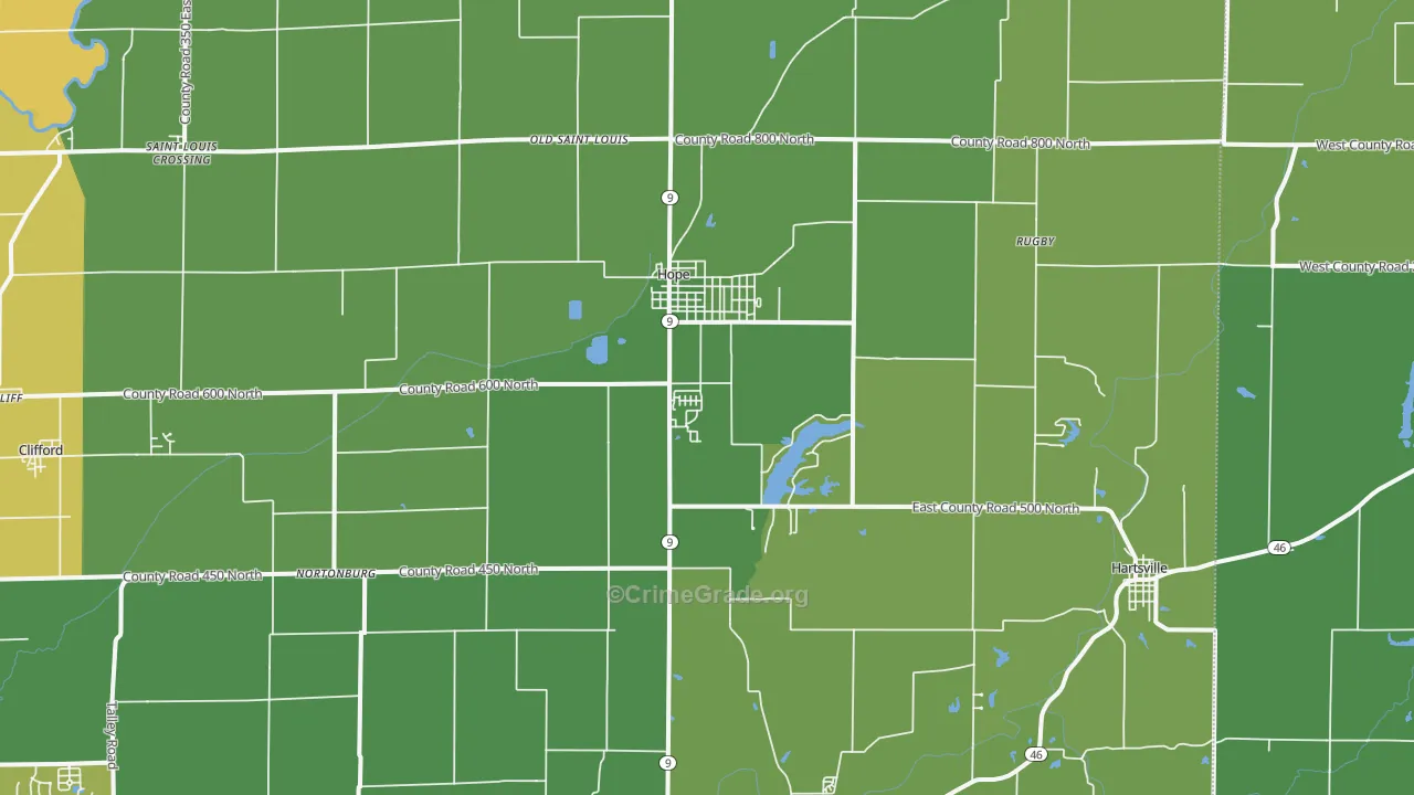 Hope, IN Map of Vehicle Theft Rates