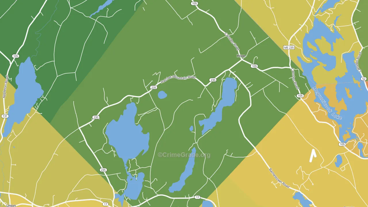 Hope, ME Map of Vehicle Theft Rates