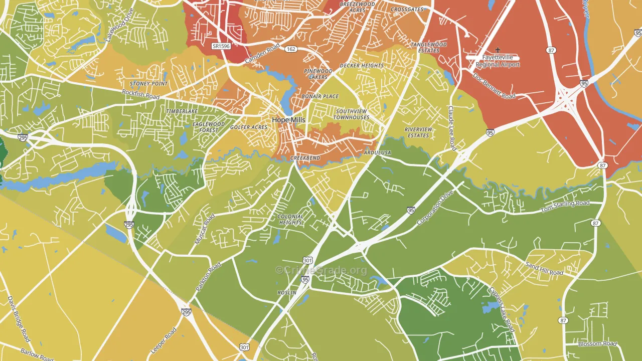 Hope Mills, NC Map of Vehicle Theft Rates