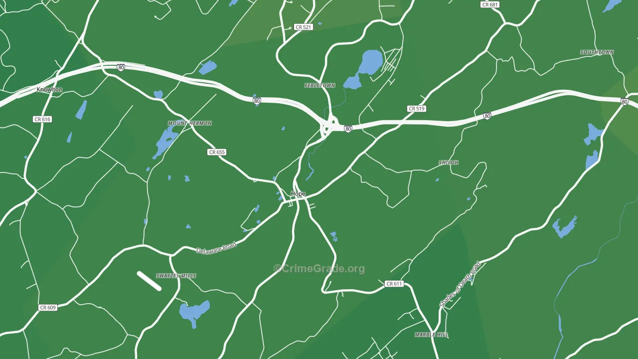 Hope, NJ Map of Vehicle Theft Rates