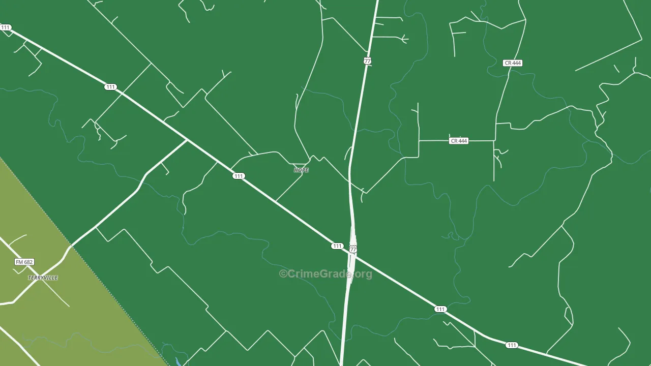 Hope, TX Map of Vehicle Theft Rates