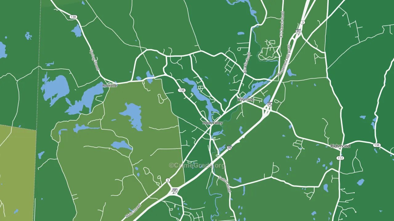 Hope Valley, RI Map of Vehicle Theft Rates