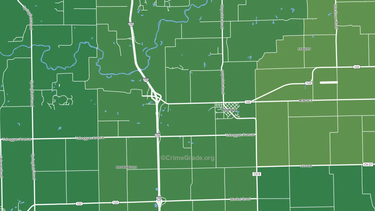 Hopedale, IL Map of Vehicle Theft Rates