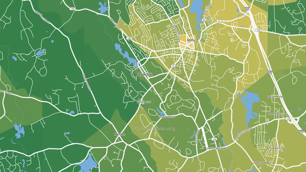 Hopedale, MA Map of Vehicle Theft Rates