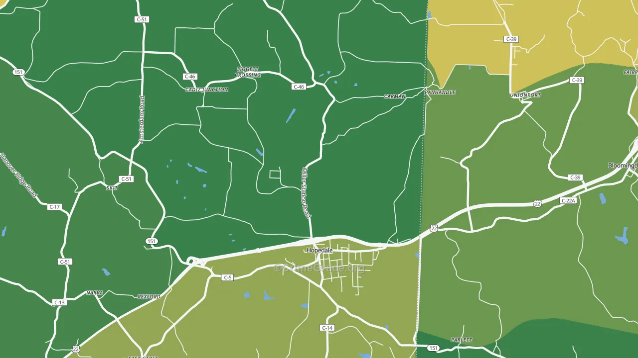 Hopedale, OH Map of Vehicle Theft Rates