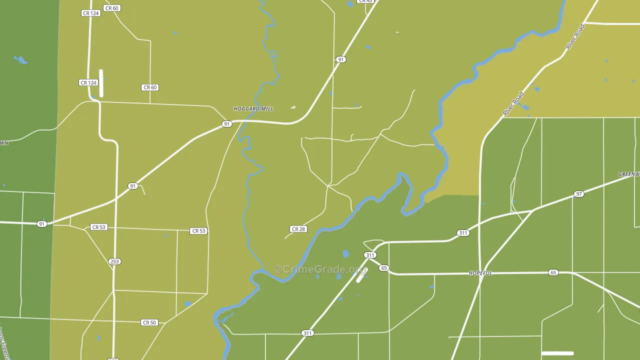 Hopeful, GA Map of Vehicle Theft Rates