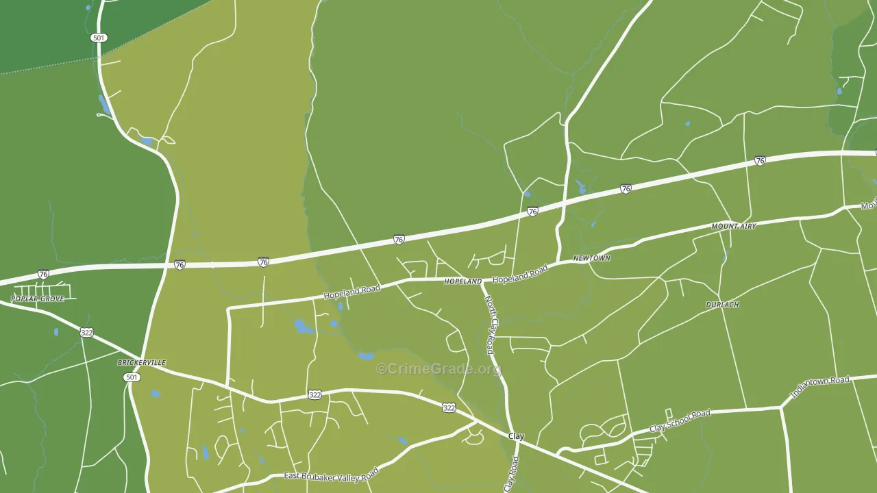 Hopeland, PA Map of Vehicle Theft Rates