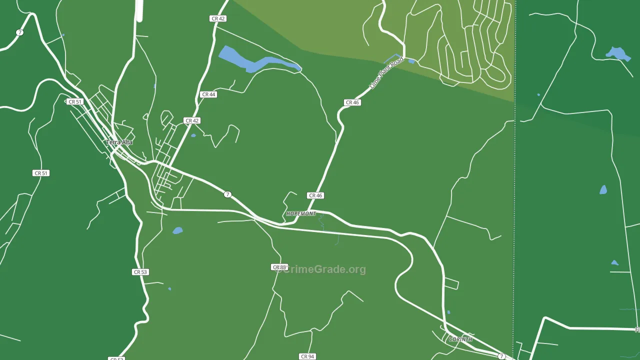 Hopemont, WV Map of Vehicle Theft Rates