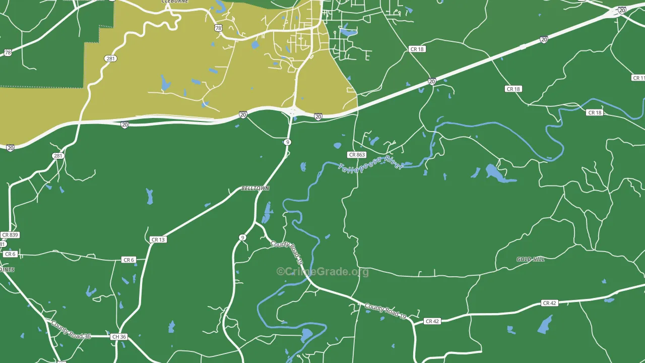 Hopewell, AL Map of Vehicle Theft Rates
