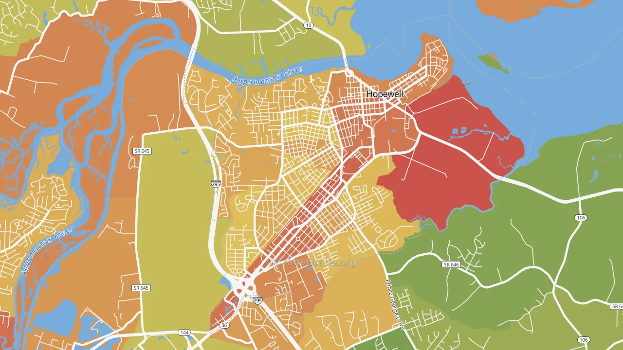 Hopewell City, VA Map of Vehicle Theft Rates