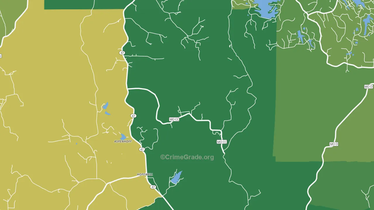 Hopewell, MO Map of Vehicle Theft Rates
