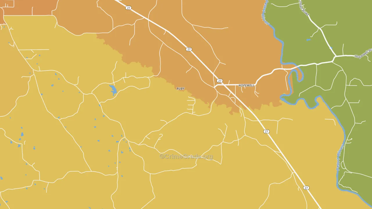 Hopewell, MS Map of Vehicle Theft Rates