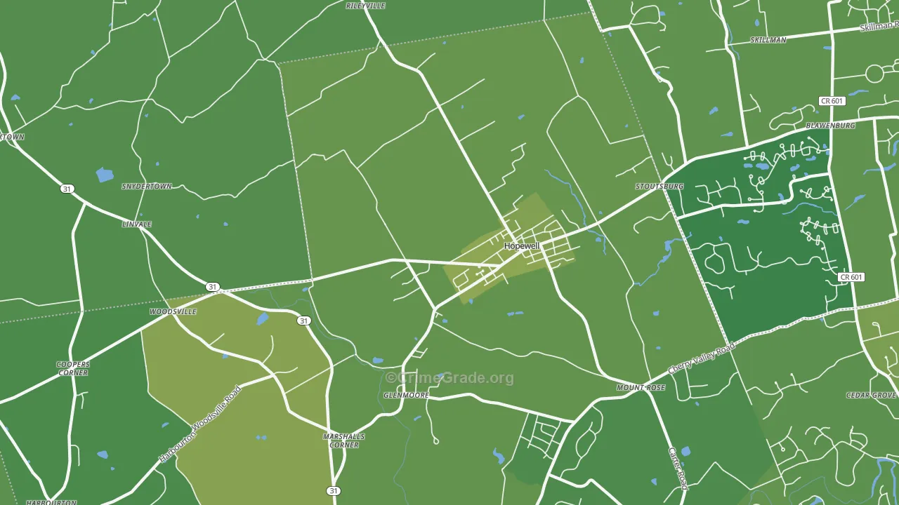 Hopewell, NJ Map of Vehicle Theft Rates