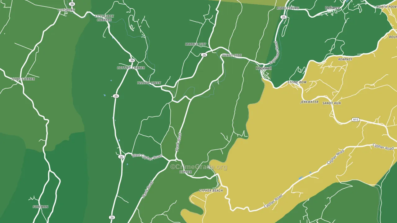 Hopewell, PA Map of Vehicle Theft Rates