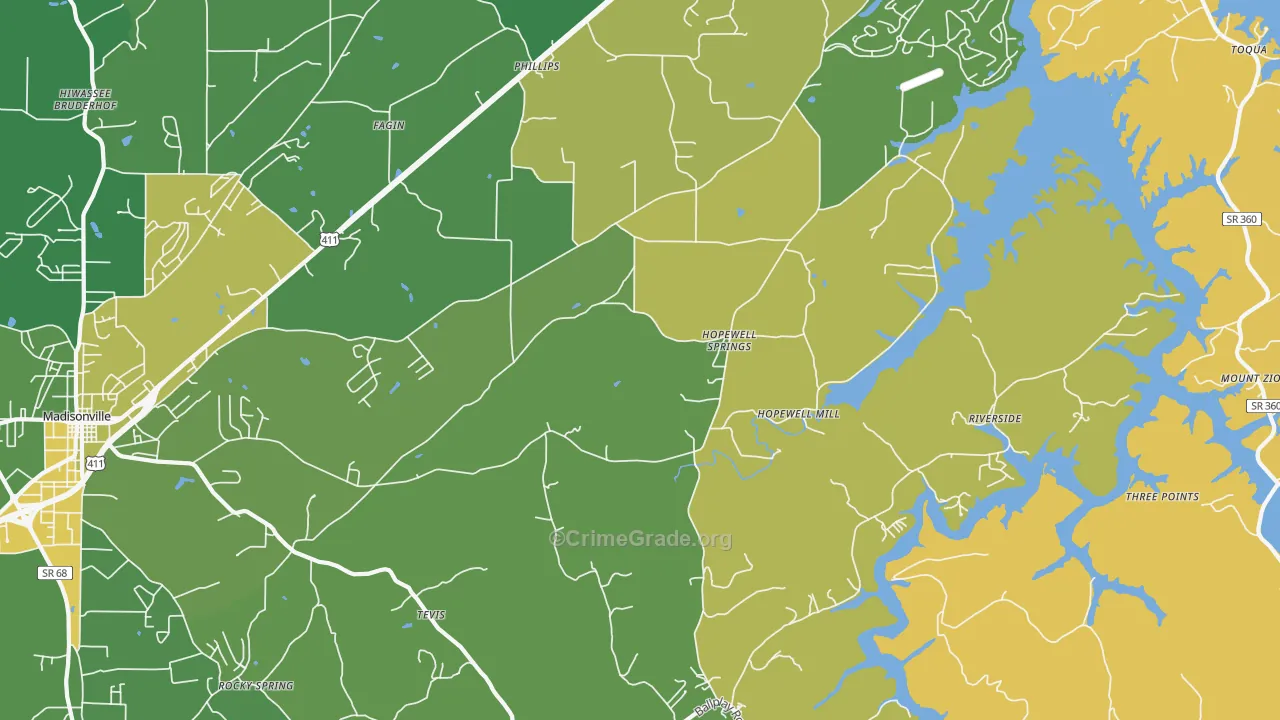 Hopewell Springs, TN Map of Vehicle Theft Rates