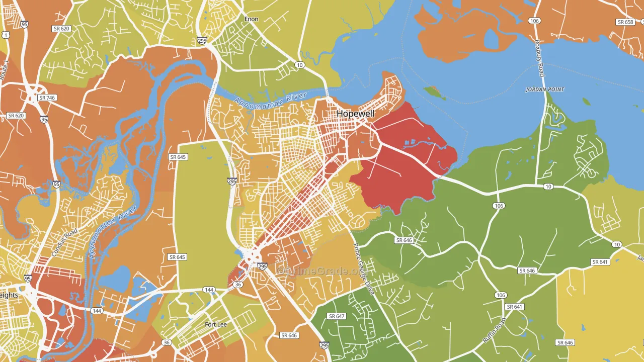 Hopewell, VA Map of Vehicle Theft Rates