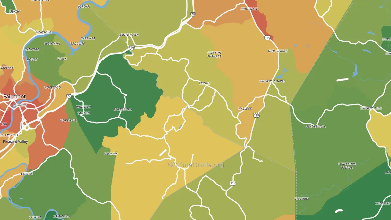 Hopewell, WV Map of Vehicle Theft Rates