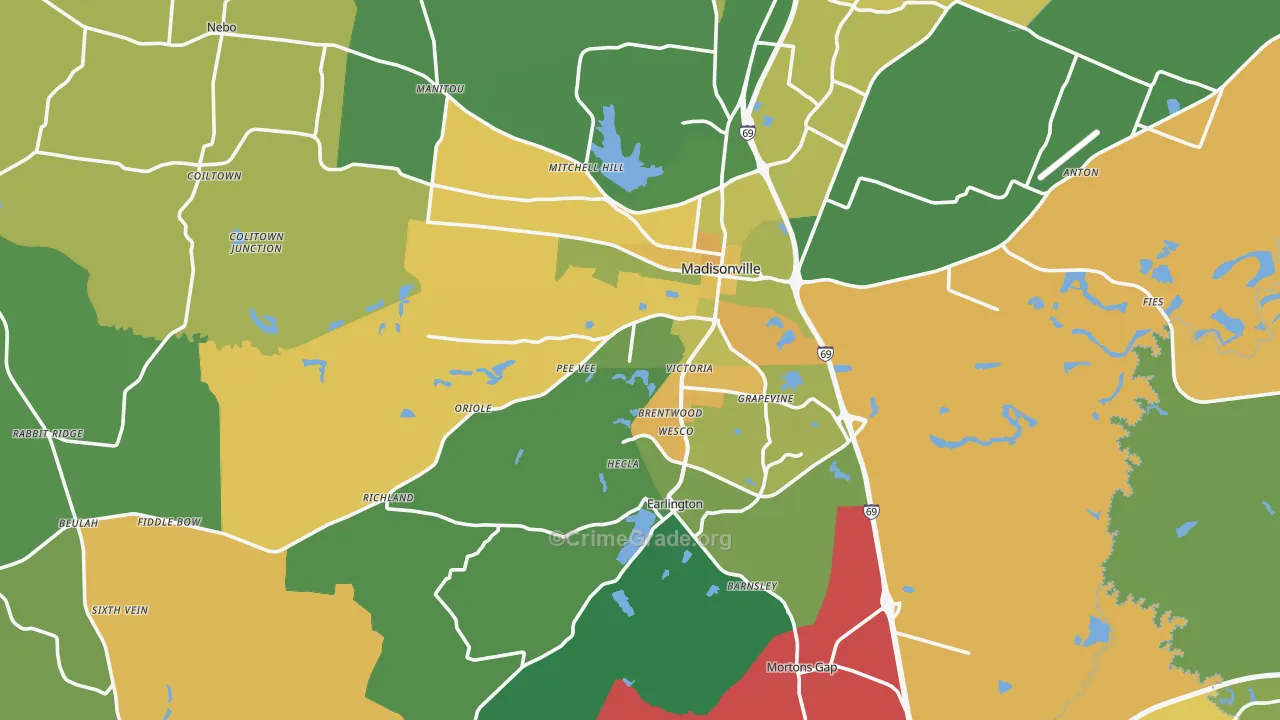 Hopkins County, KY Map of Vehicle Theft Rates