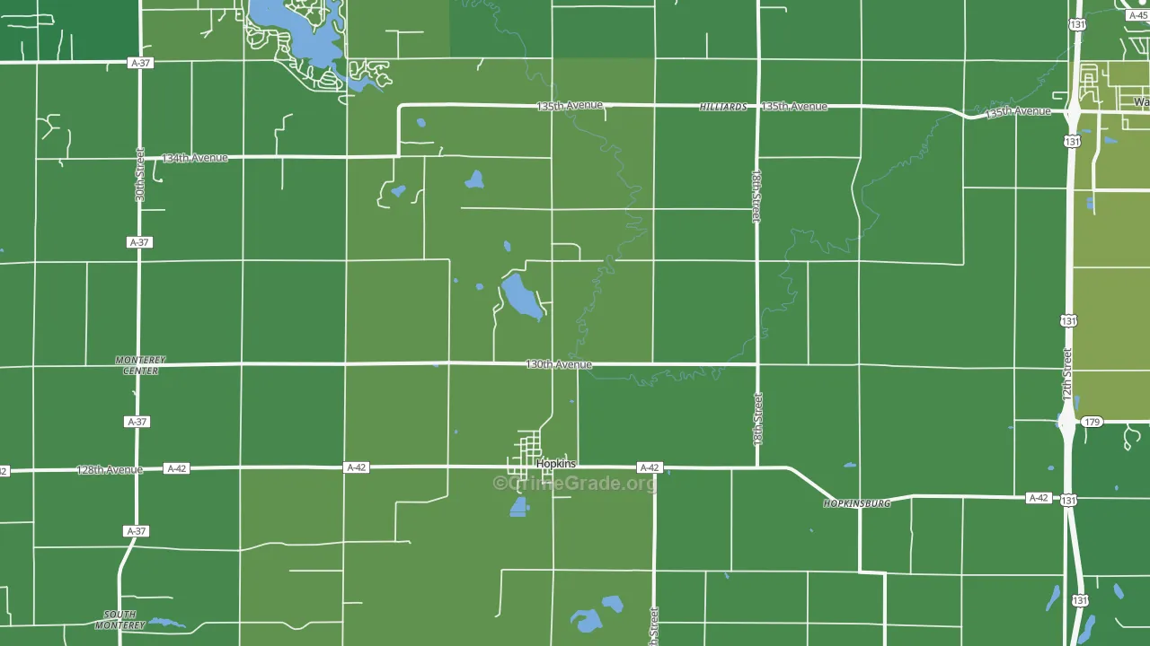 Hopkins, MI Map of Vehicle Theft Rates