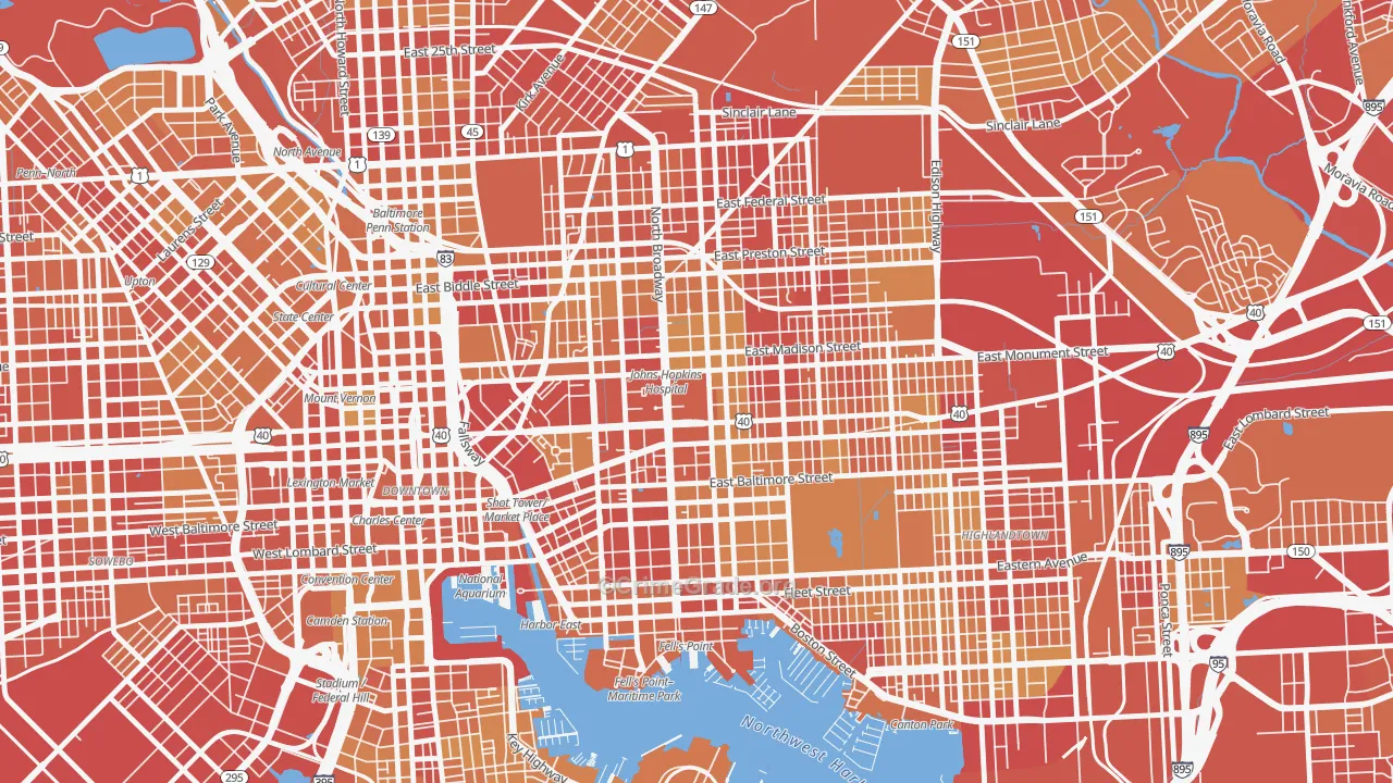 Hopkins-Middle East, Baltimore, MD Map of Vehicle Theft Rates