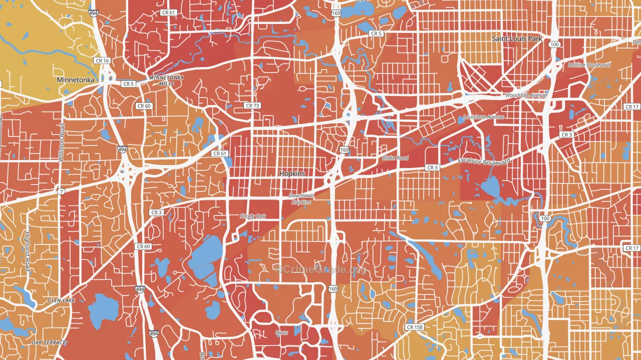 Hopkins, MN Map of Vehicle Theft Rates