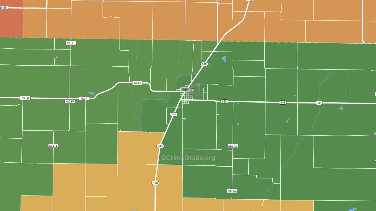 Hopkins, MO Map of Vehicle Theft Rates