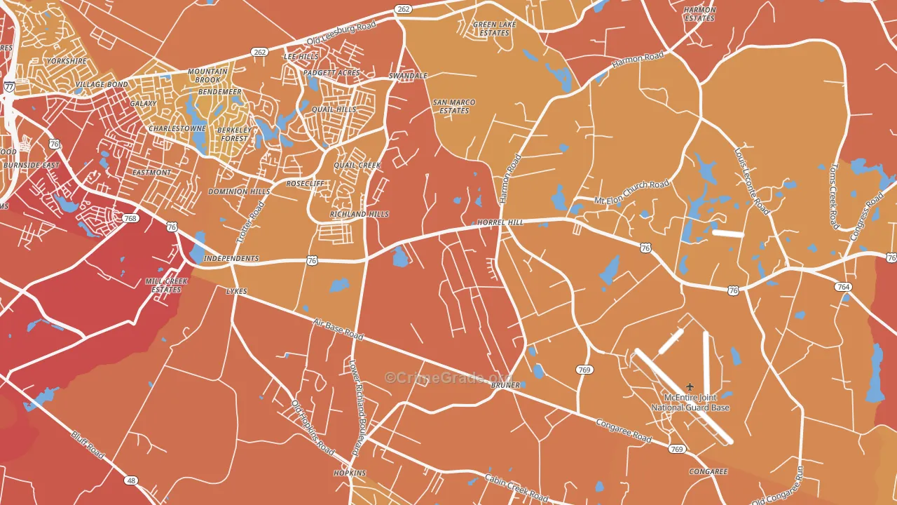 Hopkins, SC Map of Vehicle Theft Rates
