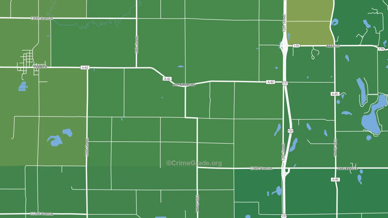 Hopkinsburg, MI Map of Vehicle Theft Rates