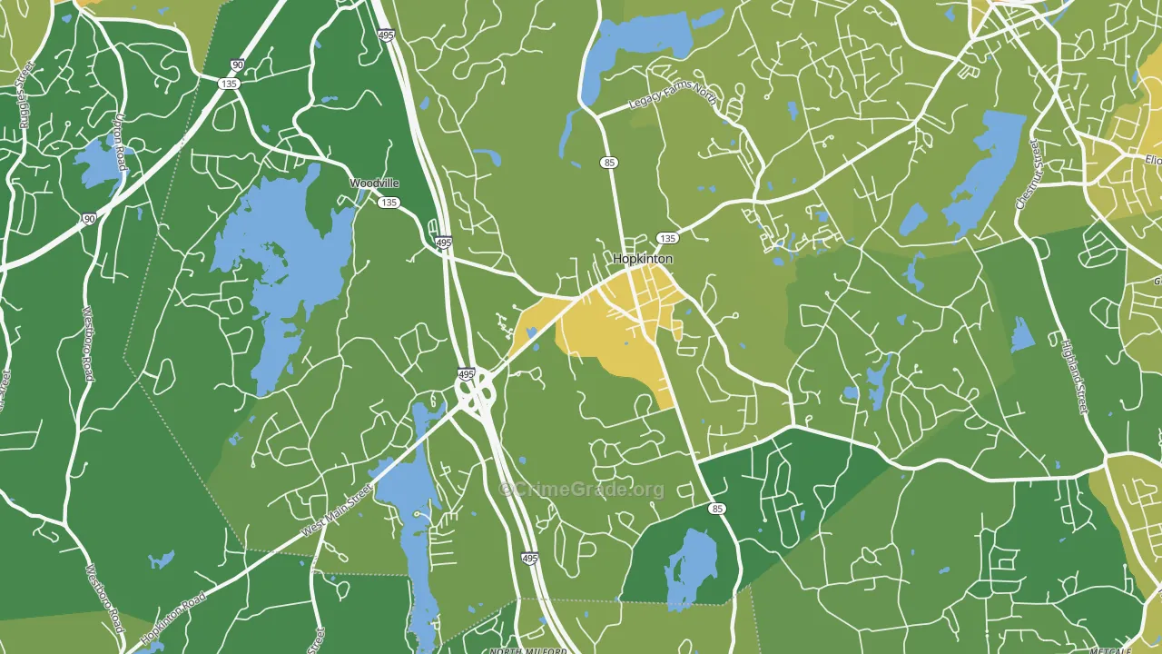 Hopkinton, MA Map of Vehicle Theft Rates