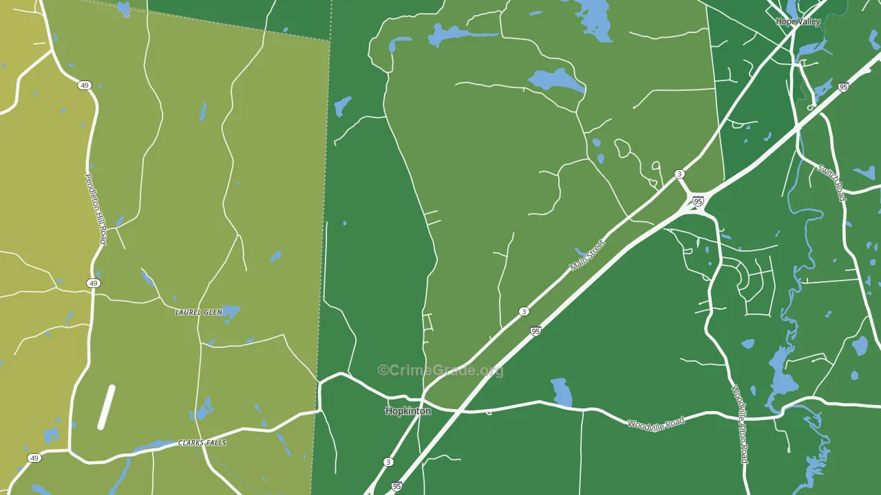 Hopkinton, RI Map of Vehicle Theft Rates