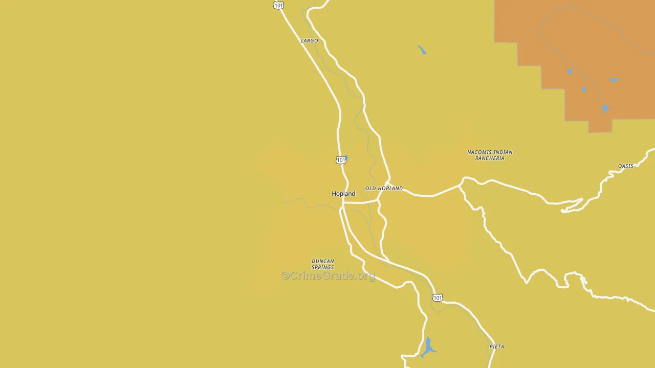 Hopland, CA Map of Vehicle Theft Rates