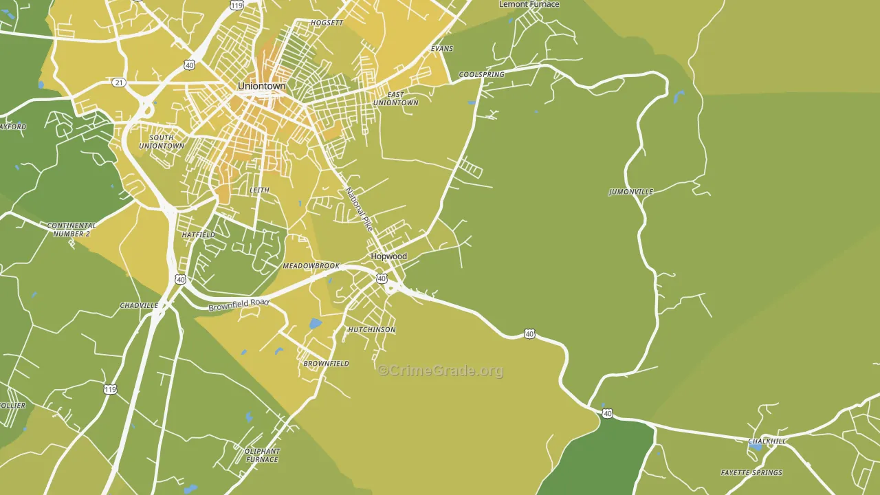 Hopwood, PA Map of Vehicle Theft Rates