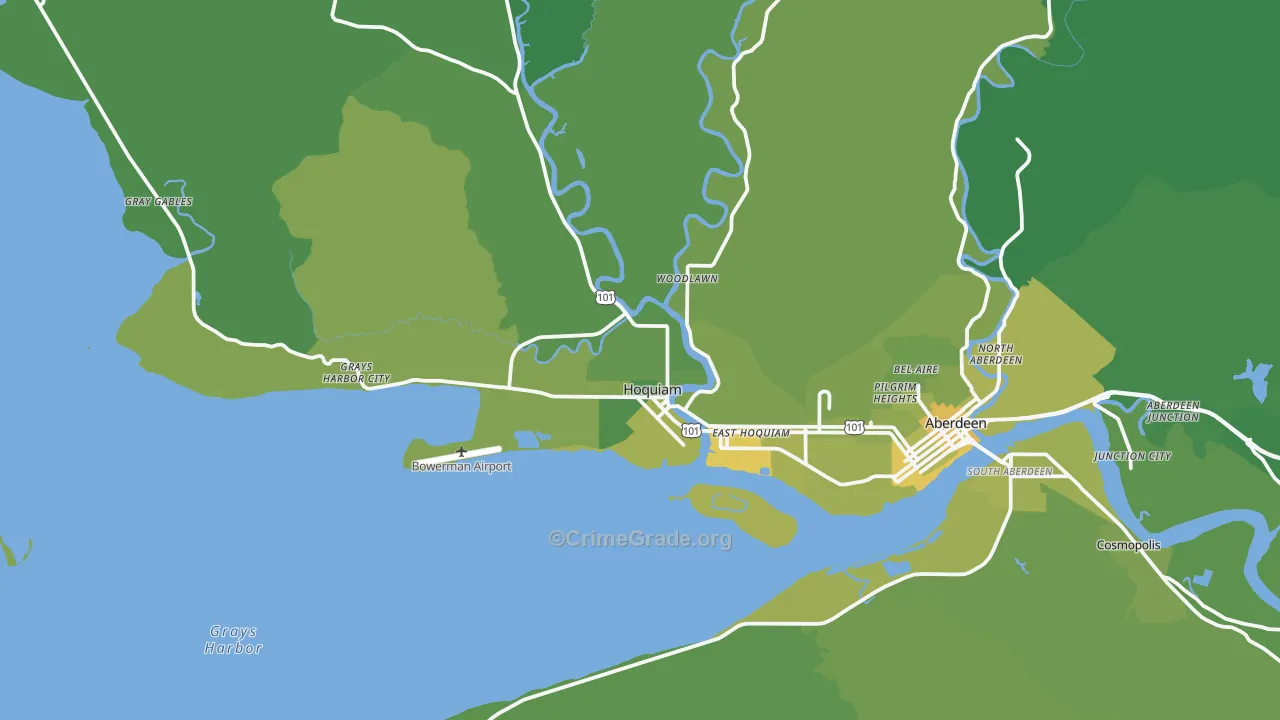 Hoquiam, WA Map of Vehicle Theft Rates