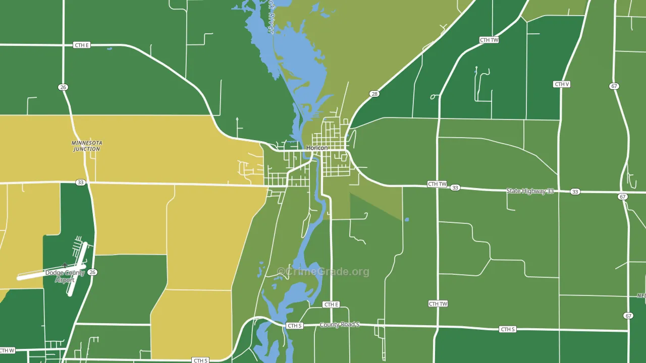 Horicon, WI Map of Vehicle Theft Rates