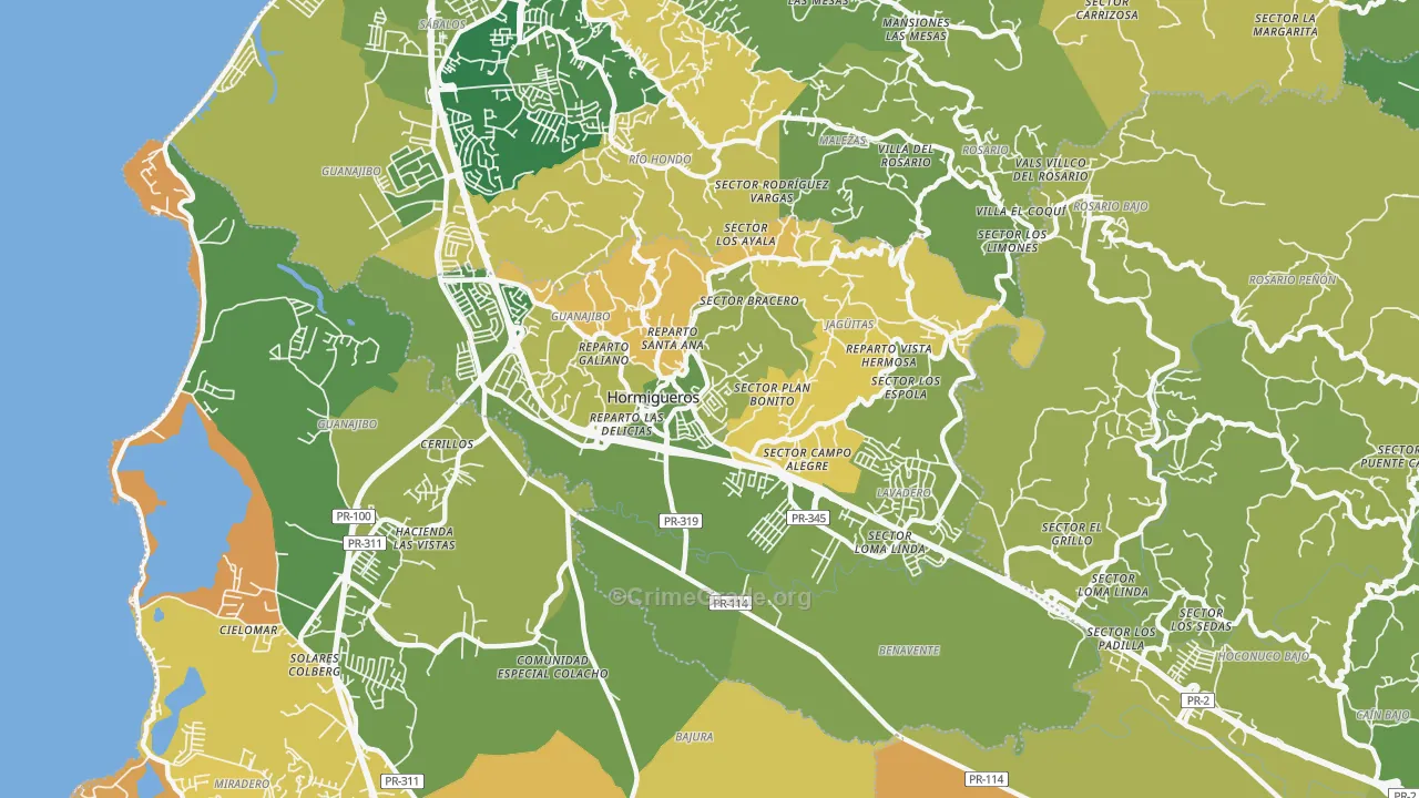 Hormigueros Municipio, PR Map of Vehicle Theft Rates