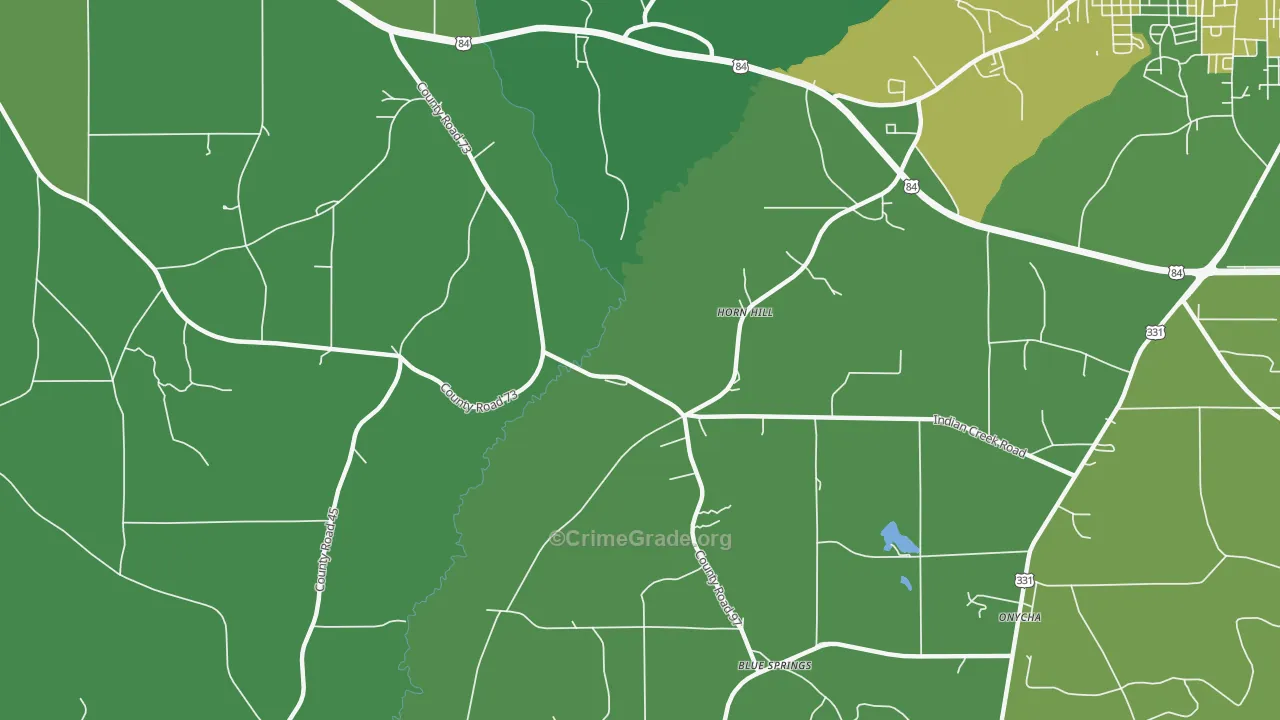 Horn Hill, AL Map of Vehicle Theft Rates
