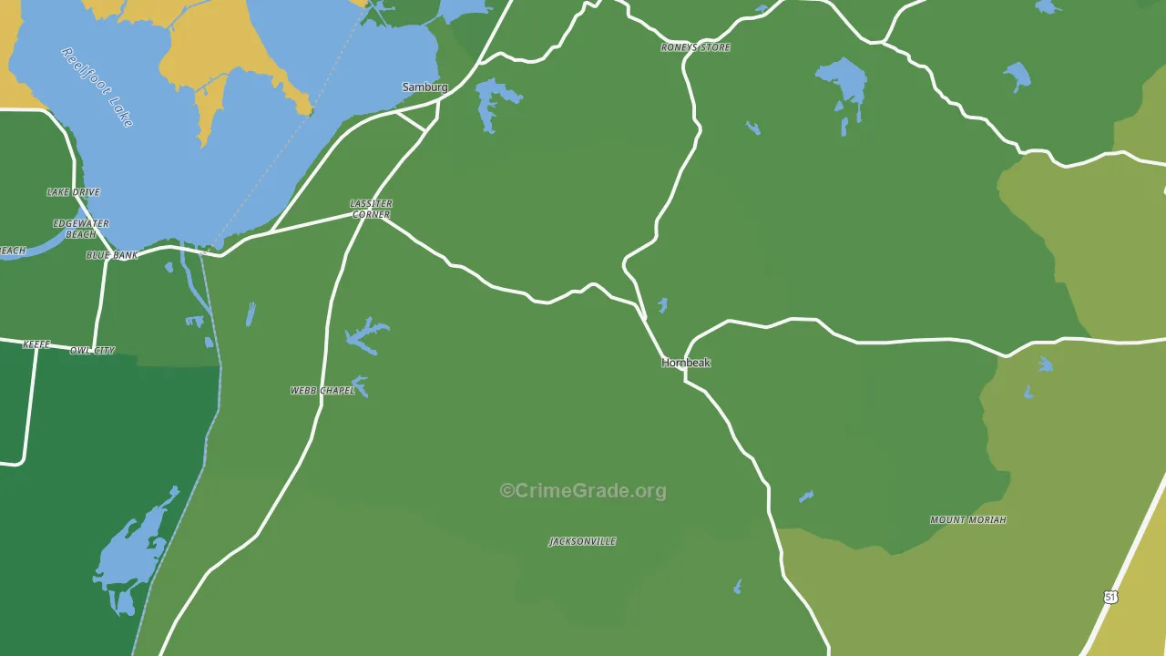 Hornbeak, TN Map of Vehicle Theft Rates
