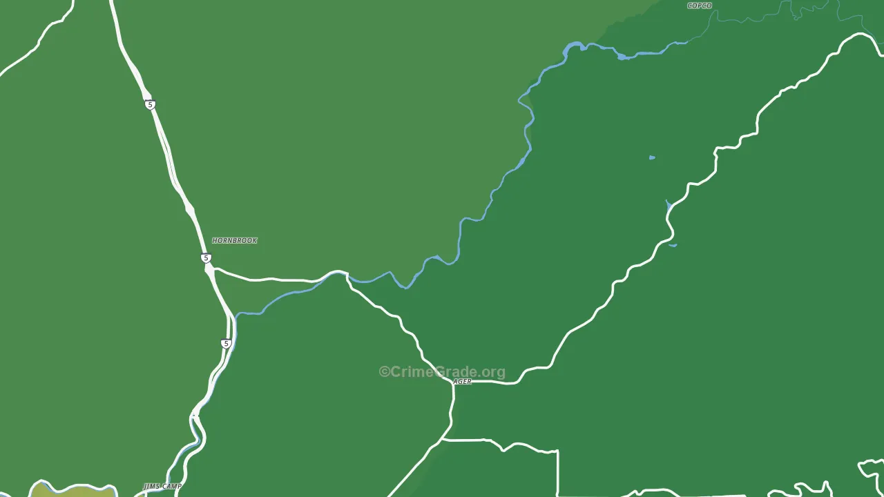 Hornbrook, CA Map of Vehicle Theft Rates