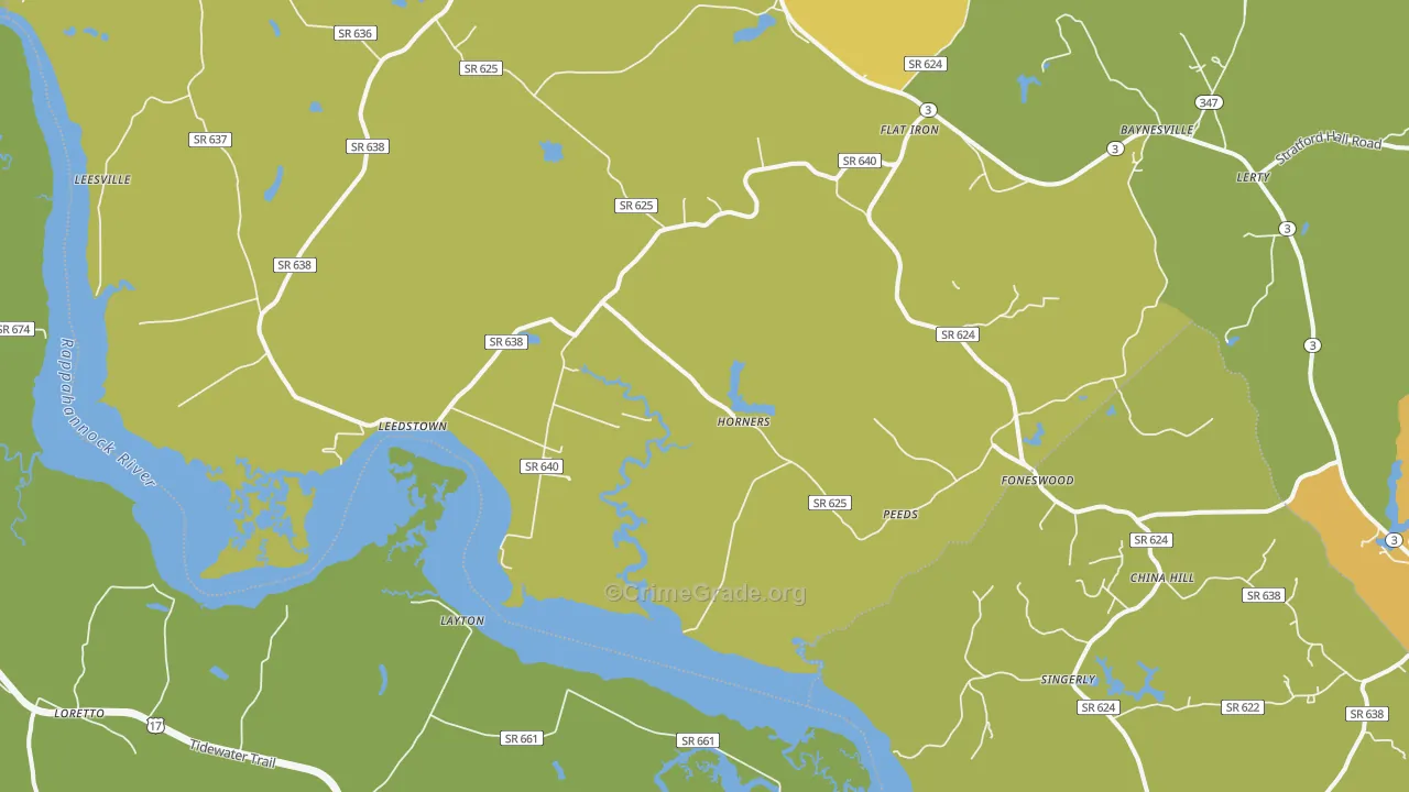 Horners, VA Map of Vehicle Theft Rates