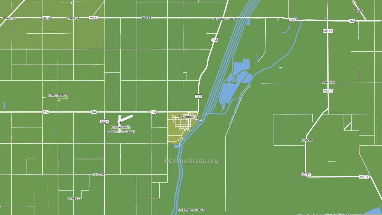 Hornersville, MO Map of Vehicle Theft Rates