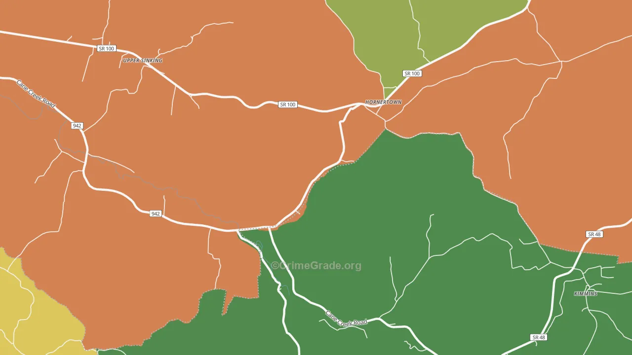 Hornertown, TN Map of Vehicle Theft Rates