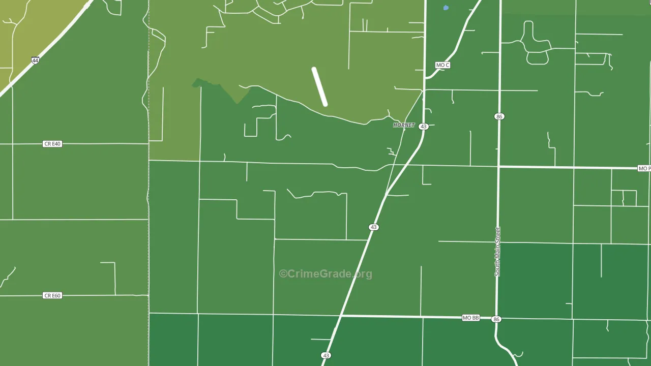 Hornet, MO Map of Vehicle Theft Rates