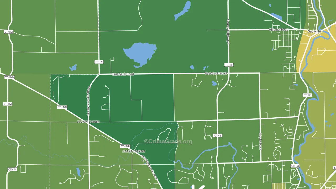 Horns Corners, WI Map of Vehicle Theft Rates
